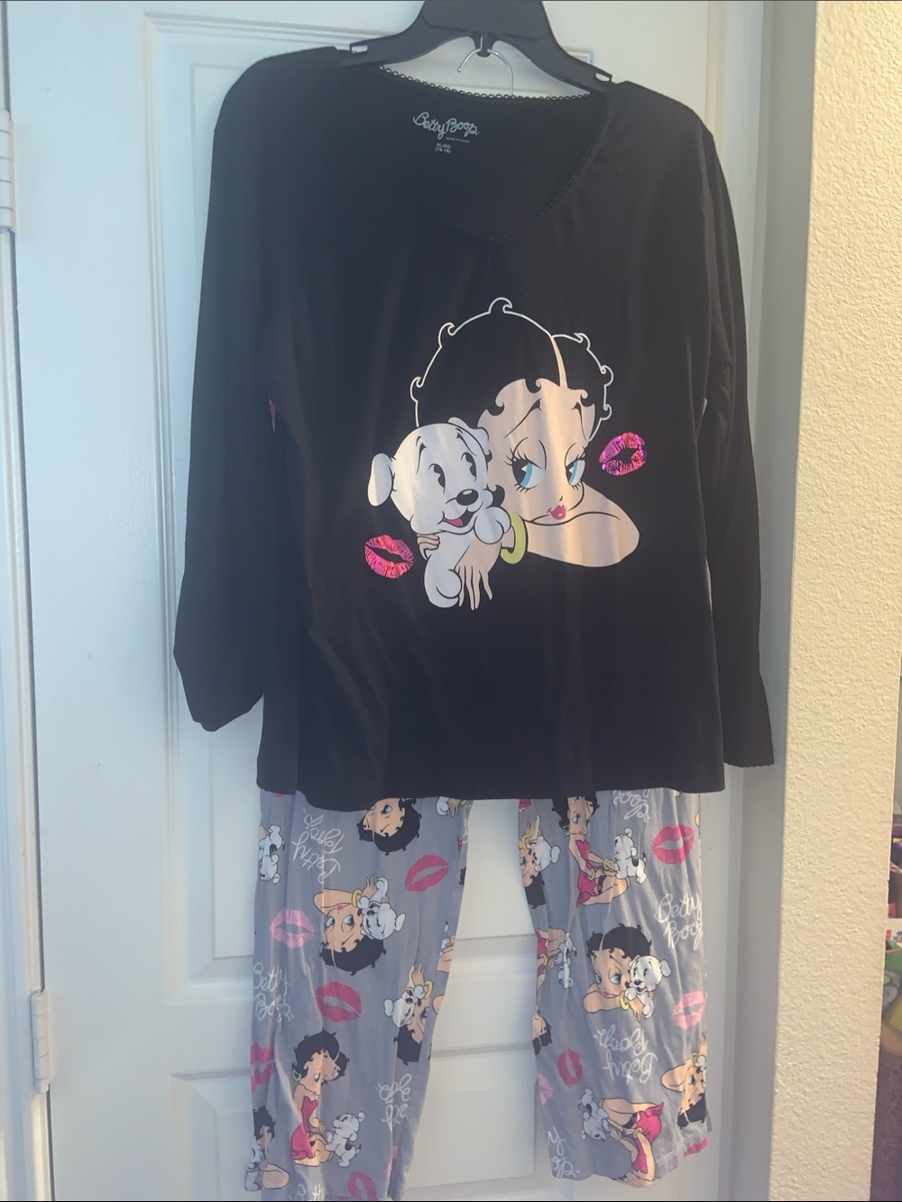 Betty Boop Black Top with Gray Printed Pajama Pants — Pink Accent Kisses
